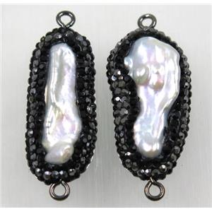 white freshwater pearl connector paved rhinestone, freeform, approx 14-35mm [GMPDA8975]