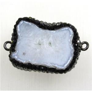white druzy agate slice connector paved rhinestone, freeform, approx 20-30mm [GMPDA8977]