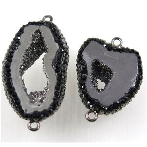silver druzy agate slice connector paved rhinestone, freeform, approx 20-30mm [GMPDA8979]