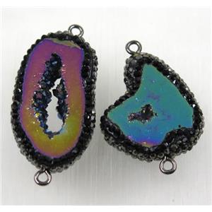purple druzy agate slice connector paved rhinestone, freeform, approx 20-30mm [GMPDA8980]