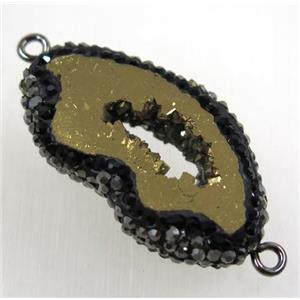 golden druzy agate slice connector paved rhinestone, freeform, approx 20-30mm [GMPDA8981]