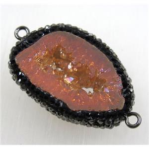 orange druzy agate slice connector paved rhinestone, freeform, approx 20-30mm [GMPDA8982]