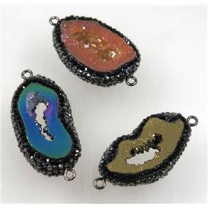 druzy agate slice connector paved rhinestone, freeform, mix color, approx 20-30mm [GMPDA8983]