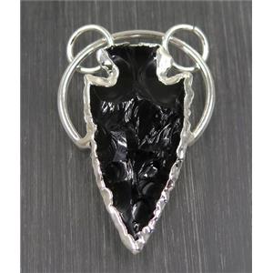 clear quartz pendant, arrowhead, black, silver plated, approx 20-50mm [GMPDA8999]