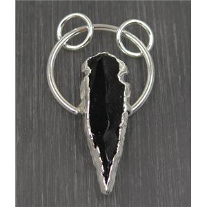 clear quartz pendant, arrowhead, black, silver plated, approx 15-50mm [GMPDA9000]