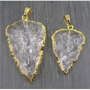 Hammered Clear Quartz arrowhead pendant, gold plated, approx 15-40mm [GMPDA9023]