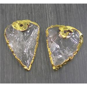 Hammered Clear Quartz arrowhead pendant, gold plated, approx 15-40mm [GMPDA9024]