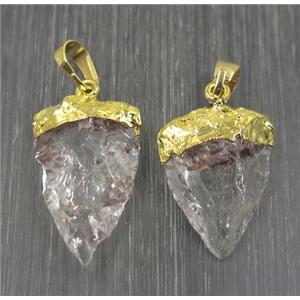 Hammered Clear Quartz arrowhead pendant, gold plated, approx 15-40mm [GMPDA9025]
