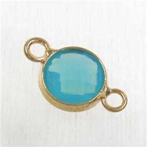 green Chinese crystal glass connector, faceted flat round, rose gold plated, approx 10mm dia [GMPDA9042]