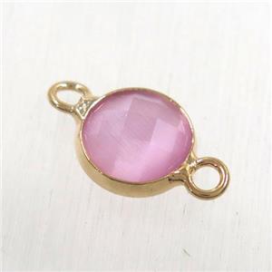 pink cats eye stone connector, faceted flat round, rose gold plated, approx 10mm dia [GMPDA9044]