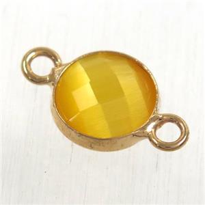 golden cats eye stone connector, faceted flat round, rose gold plated, approx 10mm dia [GMPDA9047]