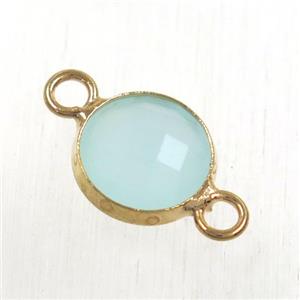 aqua Chinese crystal glass connector, faceted flat round, rose gold plated, approx 10mm dia [GMPDA9048]