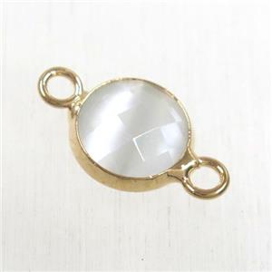 white cats eye stone connector, faceted flat round, rose gold plated, approx 10mm dia [GMPDA9051]
