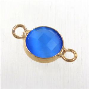 blue cats eye stone connector, faceted flat round, rose gold plated, approx 10mm dia [GMPDA9053]