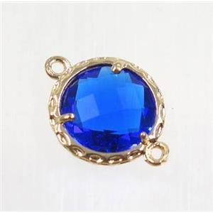 blue Chinese Crystal Glass connector, coin round, gold plated, approx 12mm dia [GMPDA9054]