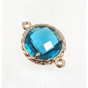 aqua Chinese Crystal Glass connector, coin round, gold plated, approx 12mm dia [GMPDA9055]