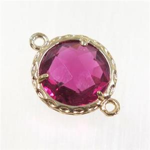 ruby Chinese Crystal Glass connector, coin round, gold plated, approx 12mm dia [GMPDA9056]