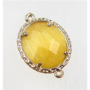 yellow Chinese Crystal Glass connector, oval, gold plated, approx 15x17mm [GMPDA9058]