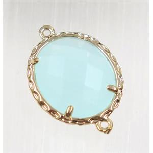 aqua Chinese Crystal Glass connector, oval, gold plated, approx 15x17mm [GMPDA9059]