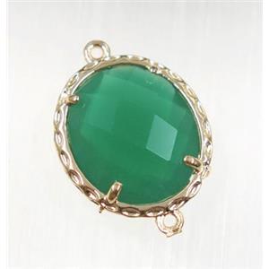 green Chinese Crystal Glass connector, oval, gold plated, approx 15x17mm [GMPDA9060]