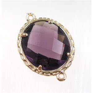 purple Chinese Crystal Glass connector, oval, gold plated, approx 15x17mm [GMPDA9062]