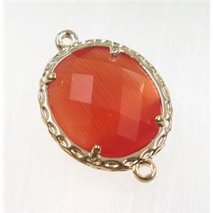 orange Chinese Crystal Glass connector, oval, gold plated, approx 15x17mm [GMPDA9064]