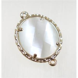 white Chinese Crystal Glass connector, oval, gold plated, approx 15x17mm [GMPDA9065]