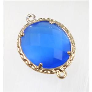 blue Chinese Crystal Glass connector, oval, gold plated, approx 15x17mm [GMPDA9066]