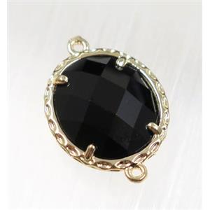 black Chinese Crystal Glass connector, oval, gold plated, approx 15x17mm [GMPDA9067]
