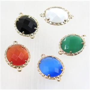 Chinese Crystal Glass connector, oval, gold plated, mix color, approx 15x17mm [GMPDA9068]