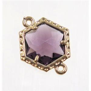 purple Chinese Crystal Glass connector, gold plated, approx 13mm [GMPDA9069]