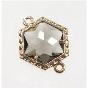 smoky Chinese Crystal Glass connector, gold plated, approx 13mm [GMPDA9070]