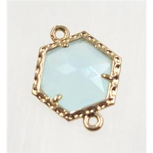 aqua Chinese Crystal Glass connector, gold plated, approx 13mm [GMPDA9071]