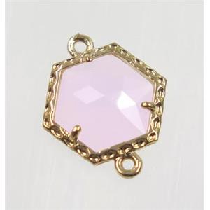 pink Chinese Crystal Glass connector, gold plated, approx 13mm [GMPDA9073]