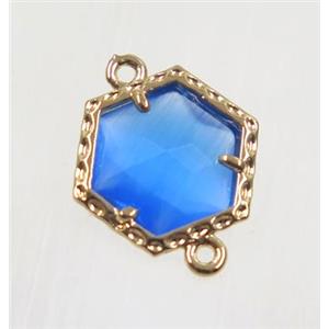 blue Chinese Crystal Glass connector, gold plated, approx 13mm [GMPDA9075]