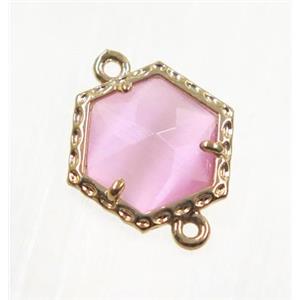 pink Chinese Crystal Glass connector, gold plated, approx 13mm [GMPDA9077]