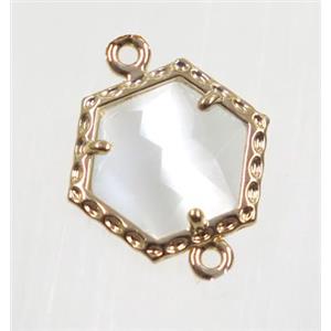 white Chinese Crystal Glass connector, gold plated, approx 13mm [GMPDA9079]