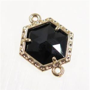 black Chinese Crystal Glass connector, gold plated, approx 13mm [GMPDA9080]