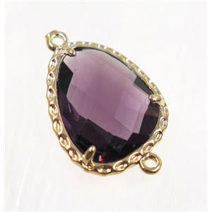 purple Chinese Crystal Glass connector, gold plated, approx 15-18mm [GMPDA9082]