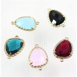 Chinese Crystal Glass connector, gold plated, mix color, approx 15-18mm [GMPDA9090]