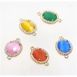 gemstone connector paved zircon, gold plated, mix color, approx 11x13mm [GMPDA9102]
