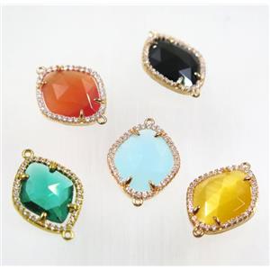 gemstone connector paved zircon, gold plated, mix color, approx 17x20mm [GMPDA9115]