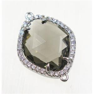 gemstone connector paved zircon, platinum plated, approx 17x20mm [GMPDA9116]