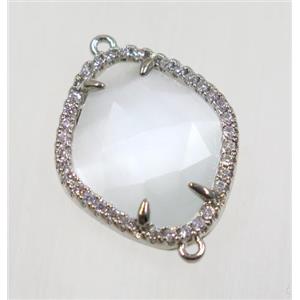 gemstone connector paved zircon, platinum plated, approx 17x20mm [GMPDA9117]