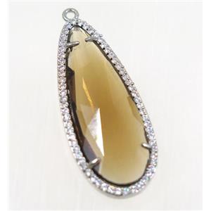 gemstone pendant paved zircon, platinum plated, approx 17x42mm [GMPDA9150]