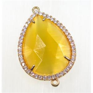 yellow crystal glass connector pave zircon, faceted teardrop, gold plated, approx 22x30mm [GMPDA9175]
