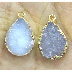 natural agate druzy teardrop pendant, AB-color, approx 12x16mm [GMPDA9203]