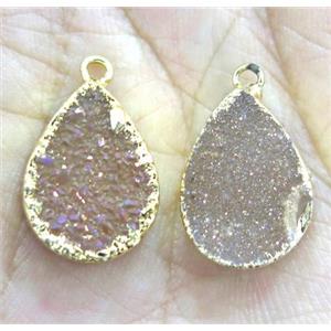 agate druzy teardrop pendant, gold champagne AB-color, approx 12x16mm [GMPDA9204]
