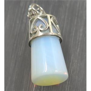 white opalite column pendant, copper, platinum plated, approx 14-25mm [GMPDA9214]