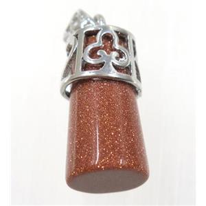gold sandStone column pendant, copper, platinum plated, approx 14-25mm [GMPDA9216]